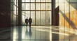 © SKIMP Art - wide shot of two business people walking through the entrance to an office building Generative AI