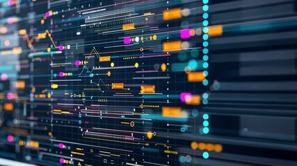 Poster - Complex algorithms are running on a computer screen displaying important information about cybersecurity and data protection