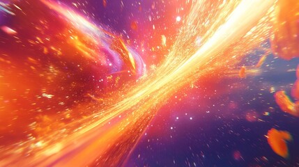 A futuristic design illustrating rapid data movement with glowing rays and dynamic explosions, capturing the essence of space travel