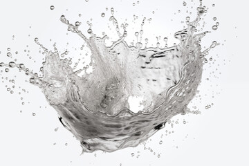 A dynamic water splash, frozen in time. The water droplets are suspended in mid-air, creating a sense of movement and energy.