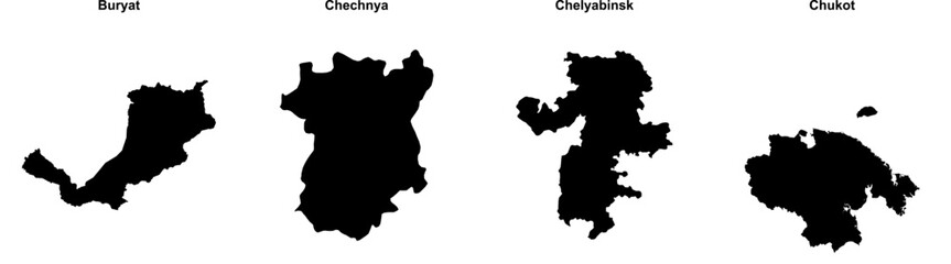 Wall Mural - Buryat, Chechnya, Chelyabinsk, Chukot outline maps