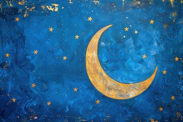 Wall Mural - a painting of a crescent moon with stars in the sky, generative ai image