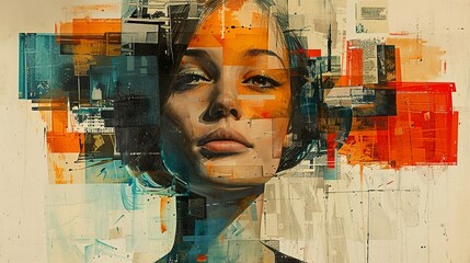 Canvas Print - Abstract Portrait of a Woman in Collage Style