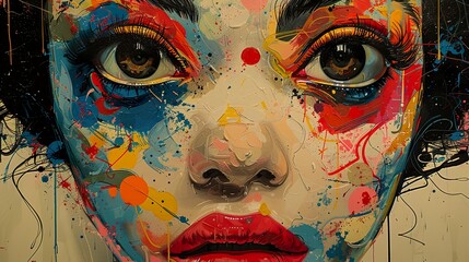 Sticker - Abstract Colorful Portrait of a Woman with Bold Makeup