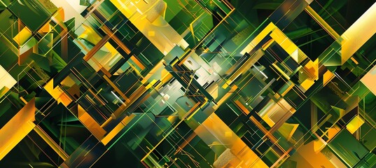 Canvas Print - Bold and Harmonious Fusion of Green and Yellow Geometry Creating a Striking Abstract Canvas with Symmetry and Balance in Form and Color