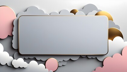 Wall Mural - muted cloud design with golden accents and pink-gray frame