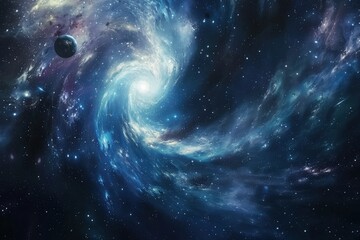 Wall Mural - a spiral galaxy with a bright yellow star in the center, generative ai image