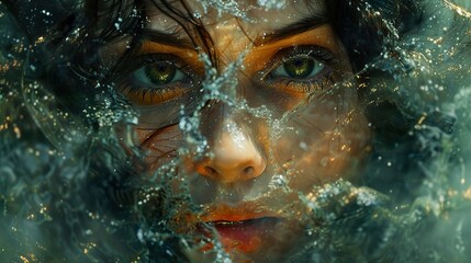 Canvas Print - Woman's Face Under Water: A Dreamy Portrait