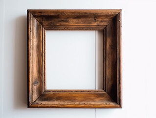 Empty antique wooden square frame for wall art mockup, post-processed, generative ai