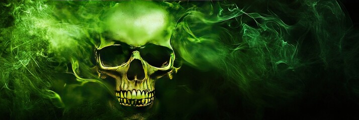 Wall Mural - skull, green flames 