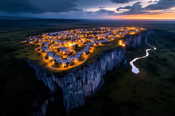 Poster - A dreamlike Great Rift Valley with rivers of light flowing through the plains, where the cliffs are made of crystal and the wildlife glows softly in the twilight
