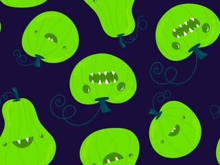 Wall Mural - Halloween cute pumpkins seamless monsters pattern for wrapping paper and fabric