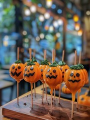 Wall Mural - Halloween pumpkin cake pops. AI.