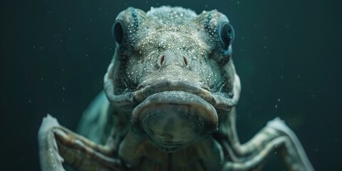 Canvas Print - A close-up of a fish's face with its mouth slightly open. AI.