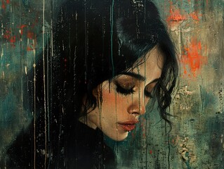 Wall Mural - Melancholy Portrait: Woman with Closed Eyes in a Dreamy Setting