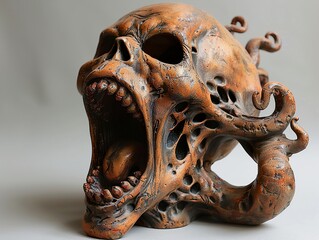 Wall Mural - Disturbing Surreal Skull Sculpture: A Nightmarish Vision