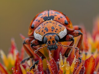 Canvas Print - Close Up Photography of a Spotted Beetle on a Flower