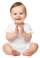 Wall Mural - PNG Cute happy white baby sitting and clapping hands portrait finger white background.