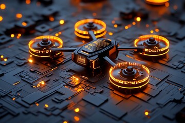 Aufkleber - A futuristic city where glowing data streams are stolen by drones, representing the future of data theft in a high-tech world