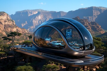Poster - A futuristic conservation reserve in the Great Rift Valley, where drones monitor wildlife and AI systems manage the health of the ecosystem, blending nature with advanced technology