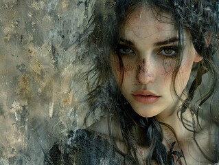 Canvas Print - Intriguing Portrait of a Woman with Freckles and Dark Hair