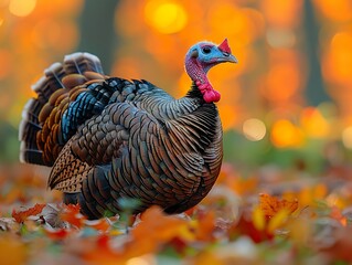 Wall Mural - Wild Turkey in Autumn Foliage - Nature Photography