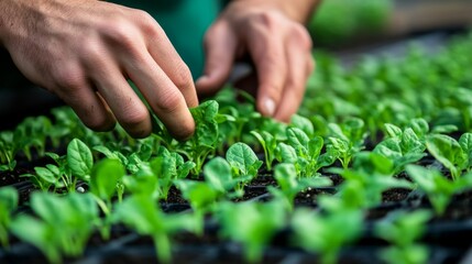 Sticker - A Hand Tending to Rows of Fresh Spinach Seedlings