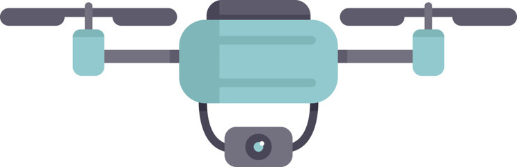 Poster - modern blue drone flying and recording, with camera taking photos and videos