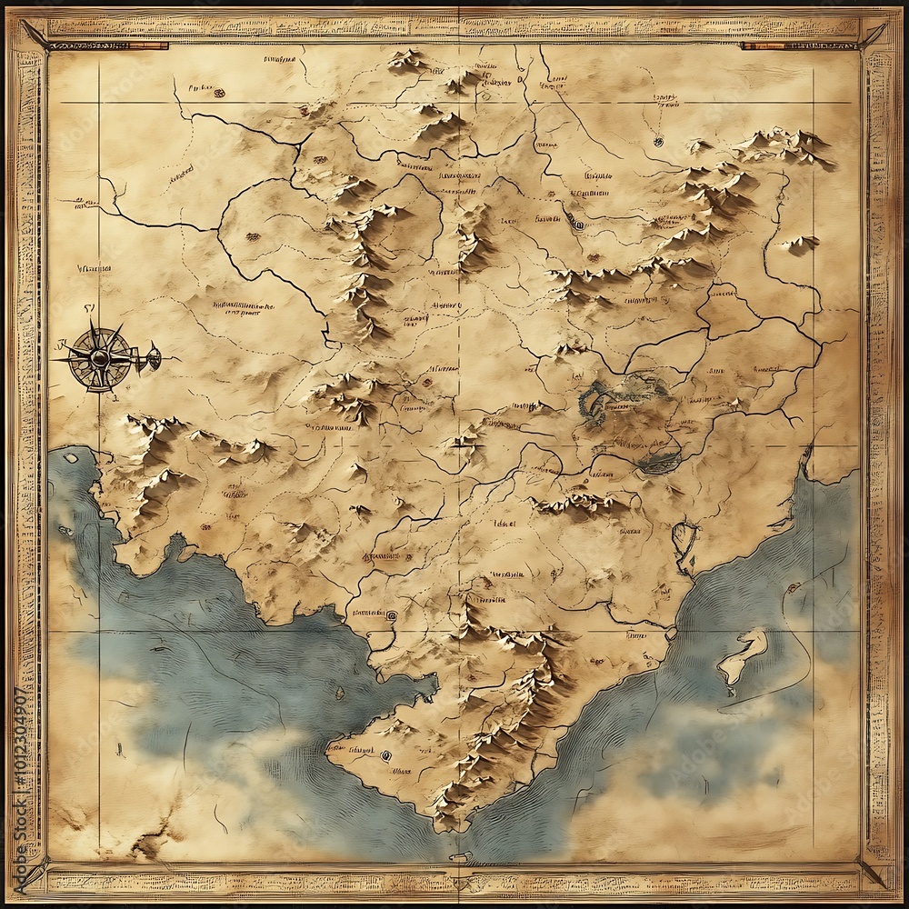 Vintage Hand Drawn Fantasy World Map Illustration Stock Illustration ...