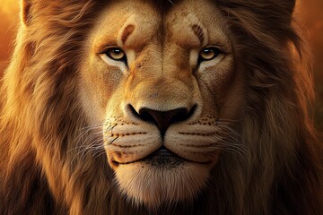 Poster - A hyper-realistic close-up of a lionâ€™s face, with every whisker, scar, and strand of fur rendered in stunning clarity, capturing the fierce intensity of this apex predator