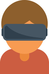 Canvas Print - Young man is wearing a virtual reality headset, immersed in a digital environment