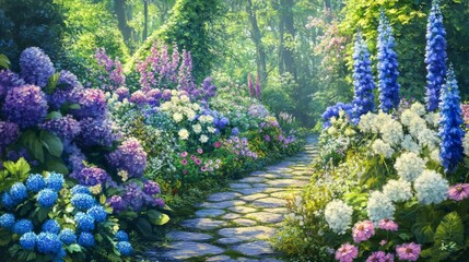 Sticker - Stone Path Through a Lush Flower Garden