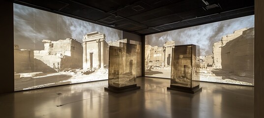 Poster - a holographic projection of ancient ruins in a modern museum