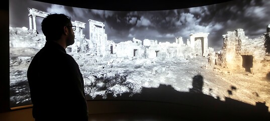 Poster - a holographic projection of ancient ruins in a modern museum