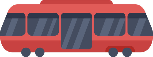 Poster - minimalist side view illustration of a red tram train, designed in a flat style