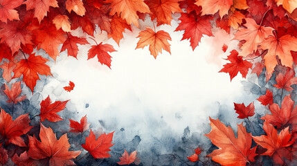 Poster - Watercolor painting of red maple leaves on a white background.