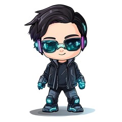 Poster - Cute chibi gamer with headphones and sunglasses