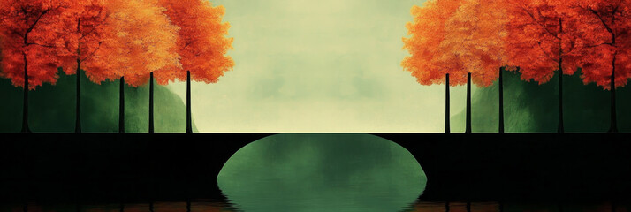 Wall Mural - Autumn trees reflect in a still lake.