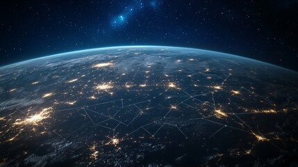 Canvas Print - Planet Earth at night with visible light connections generative ai