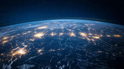Canvas Print - Planet Earth at night with visible light connections generative ai