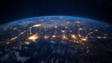 Canvas Print - Planet Earth at night with visible light connections generative ai