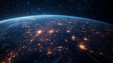 Canvas Print - Planet Earth at night with visible light connections generative ai