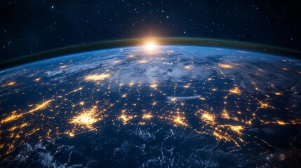 Canvas Print - Planet Earth at night with visible light connections generative ai