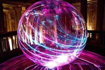 Poster - Vibrant Sphere of Sound Visualized as Interactive Plasma in a Mesmerizing Artistic Environment