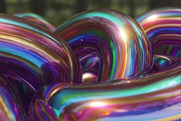 Aufkleber - Shiny Chrome Effect Holographic Abstract Shapes Creating a Dynamic Visual Composition