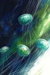 Aufkleber - Ethereal Jellyfish Float Gracefully Through the Vibrant Expanse of Mystical Space
