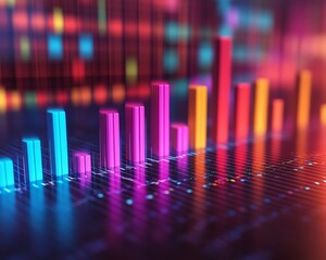 Poster - Brightly colored bar charts with dynamic movements, perfect for illustrating stock market trends or colorful banking information