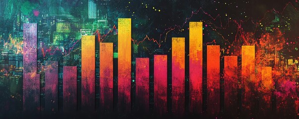 Poster - Engaging bar charts with multiple colors showing stock market fluctuations or colorful financial data for investment analysis