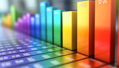 Poster - Stock market investment bar charts with many colors showing up and down trends, ideal for colorful financial data