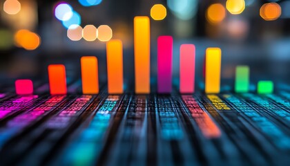 Poster - Stock market investment bar charts with many colors showing up and down trends, ideal for colorful financial data